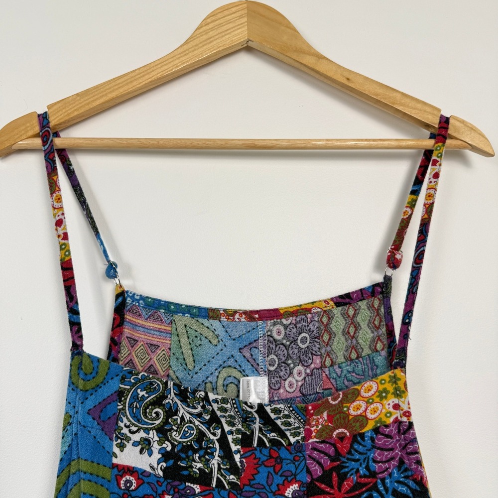 Patchwork Print Cropped Wide Leg Overalls Womens XXL Boho Lightweight Cotton - Picture 3 of 8